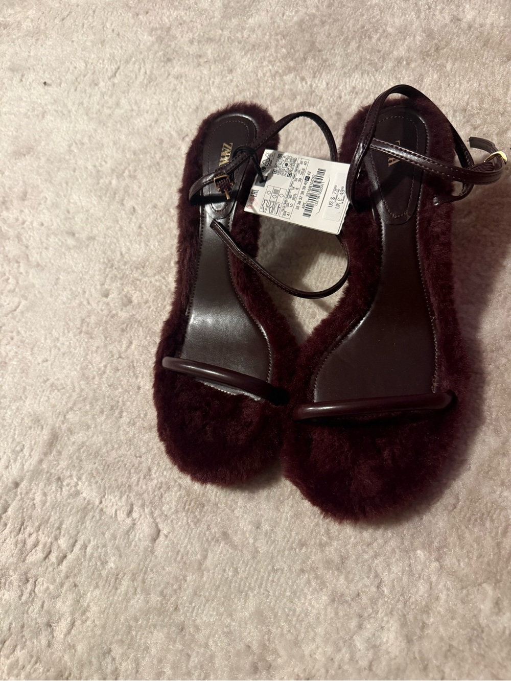 Burgundy Fur Strap Women's Sandals